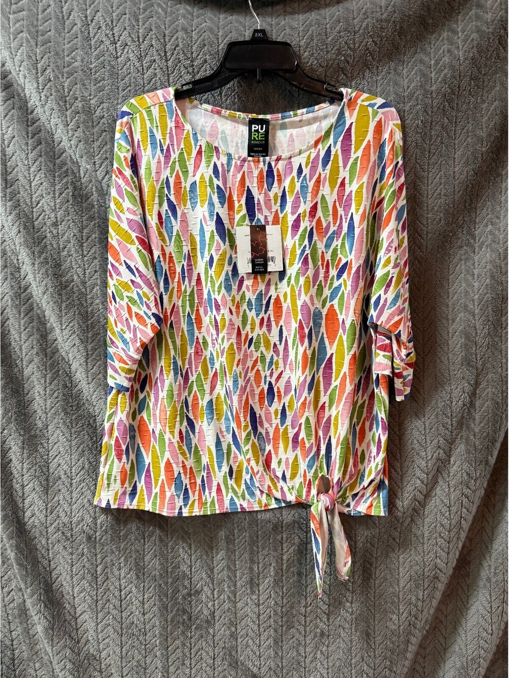 Pure Essence Multicolor Patterned Women's Top with Tie Detail, Size M